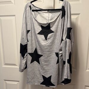 SHEIN Curve+ Light Grey Top with Black Trim